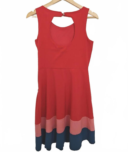 Red Fit & Flare Color Block Dress