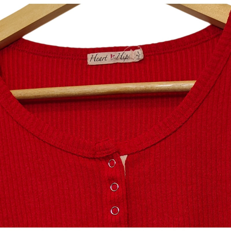 Red Ribbed Long Sleeve Henley