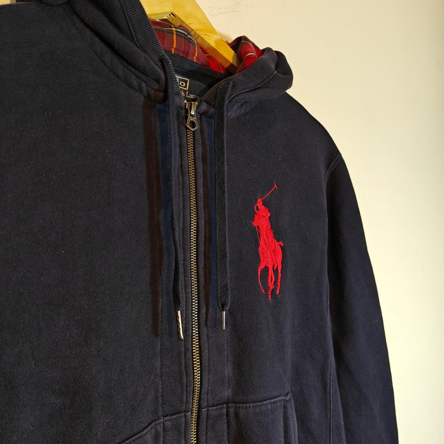 Navy Zip-Up Hoodie With Big Pony