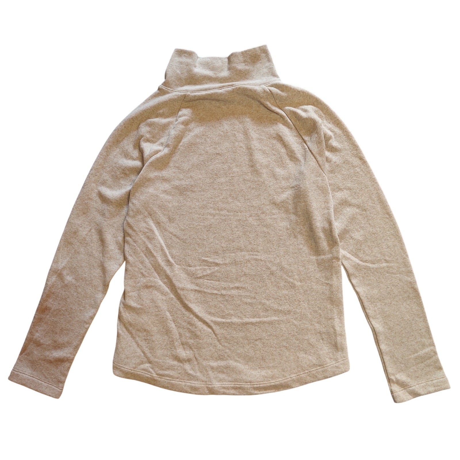 Beige Button Neck Funnel Collar Sweatshirt