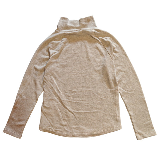 Beige Button Neck Funnel Collar Sweatshirt