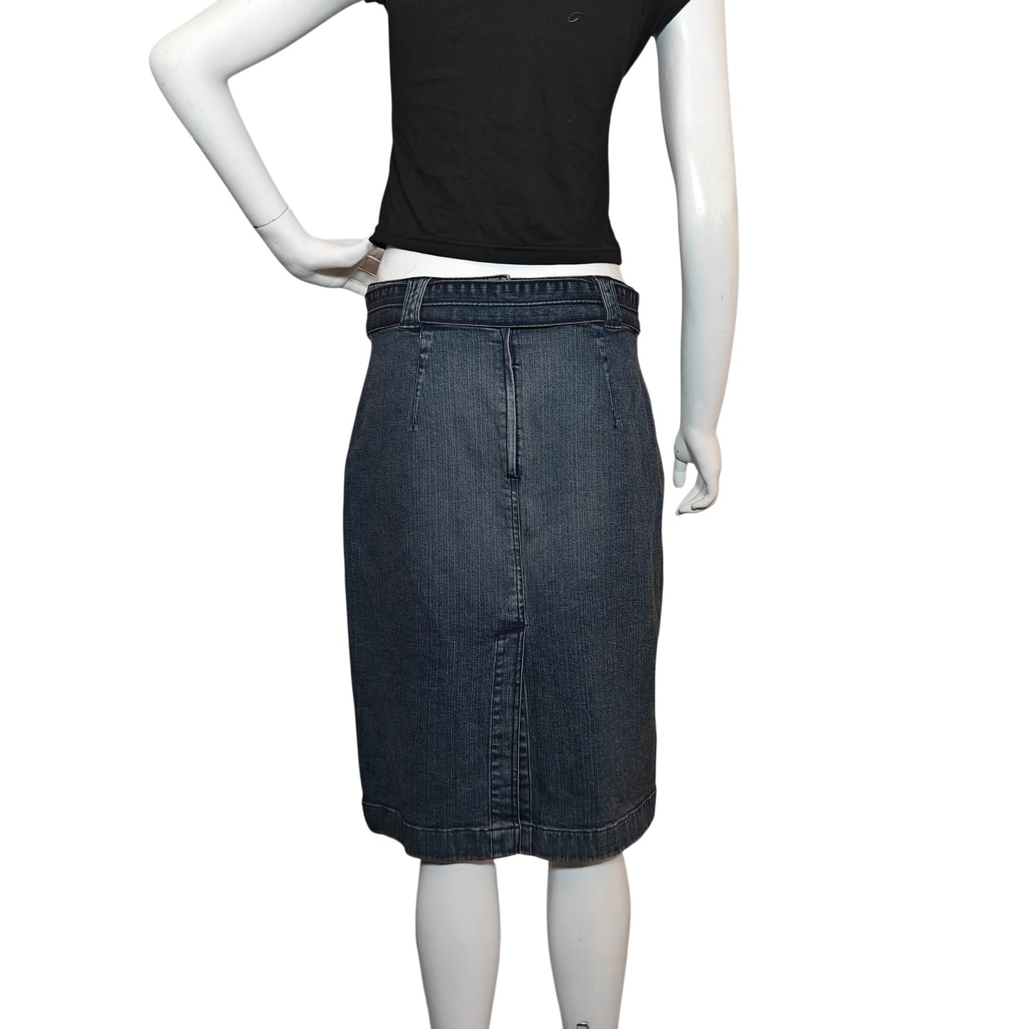 Belted Denim Pencil Skirt