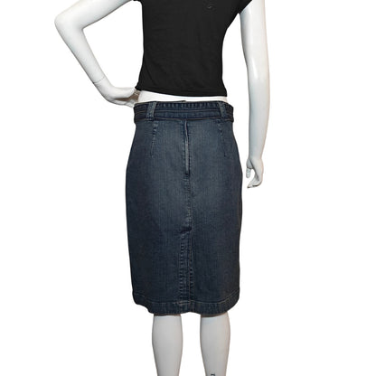Belted Denim Pencil Skirt