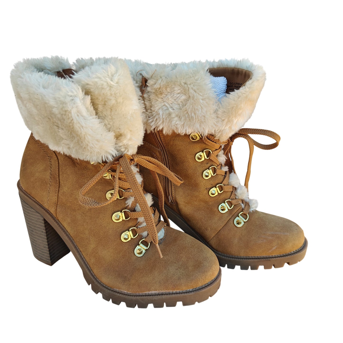 Tan Faux Fur Lace Up Ankle Boots