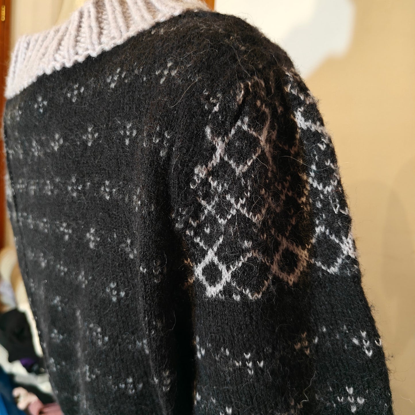 Navy and Lavender Cropped Fair Isle Sweater
