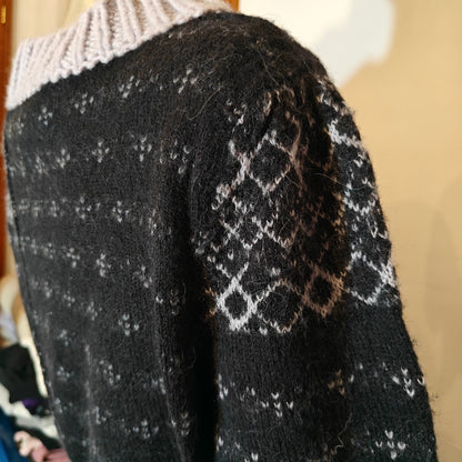 Navy and Lavender Cropped Fair Isle Sweater