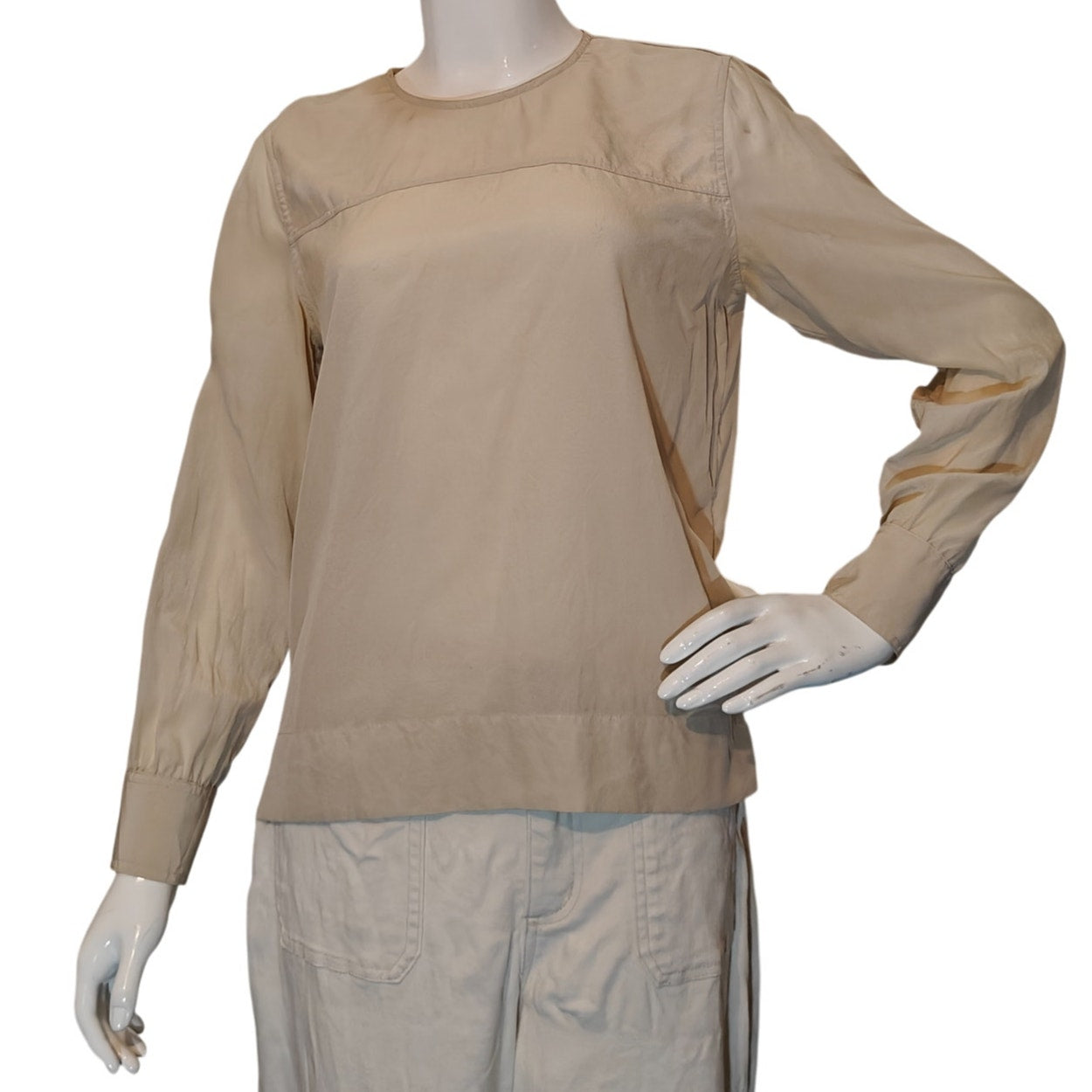 Silk Beige Long Sleeve Blouse