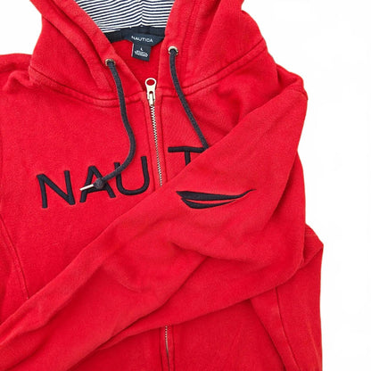 Red Full Zip Hoodie Sweatshirt with Embroidered Logo
