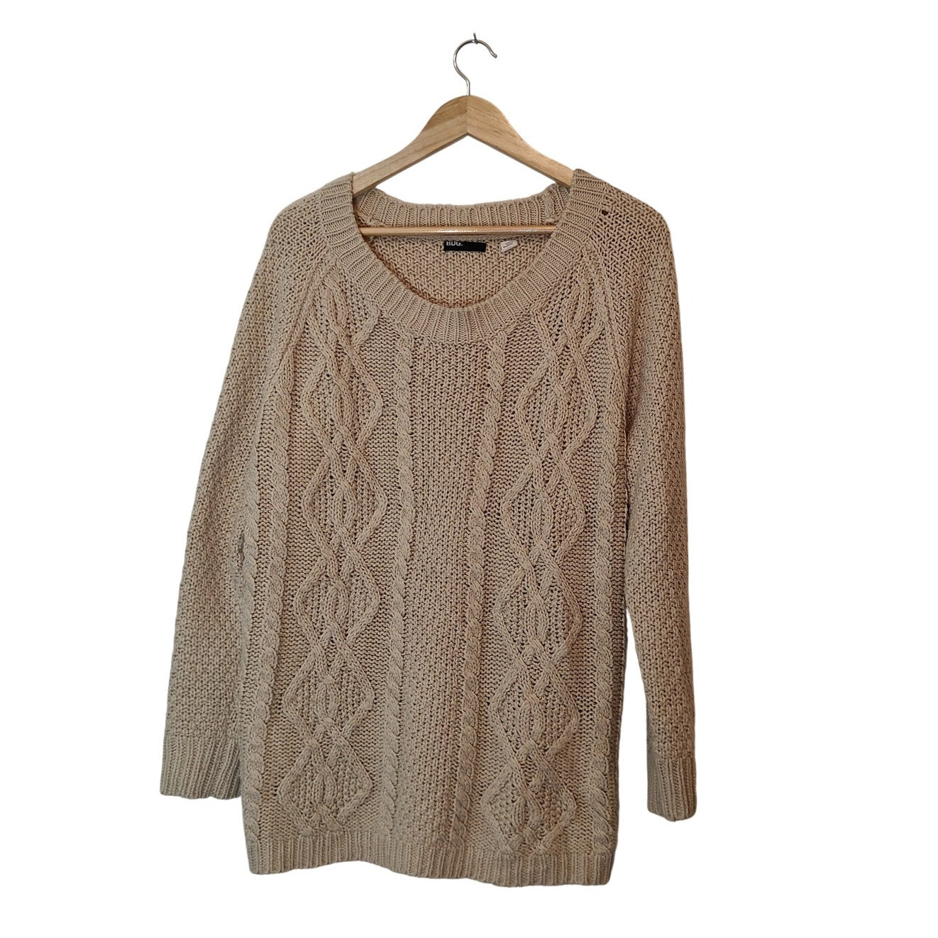 Beige Cable Knit Chunky Crew Sweater