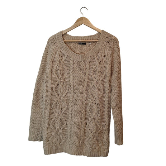 Beige Cable Knit Chunky Crew Sweater
