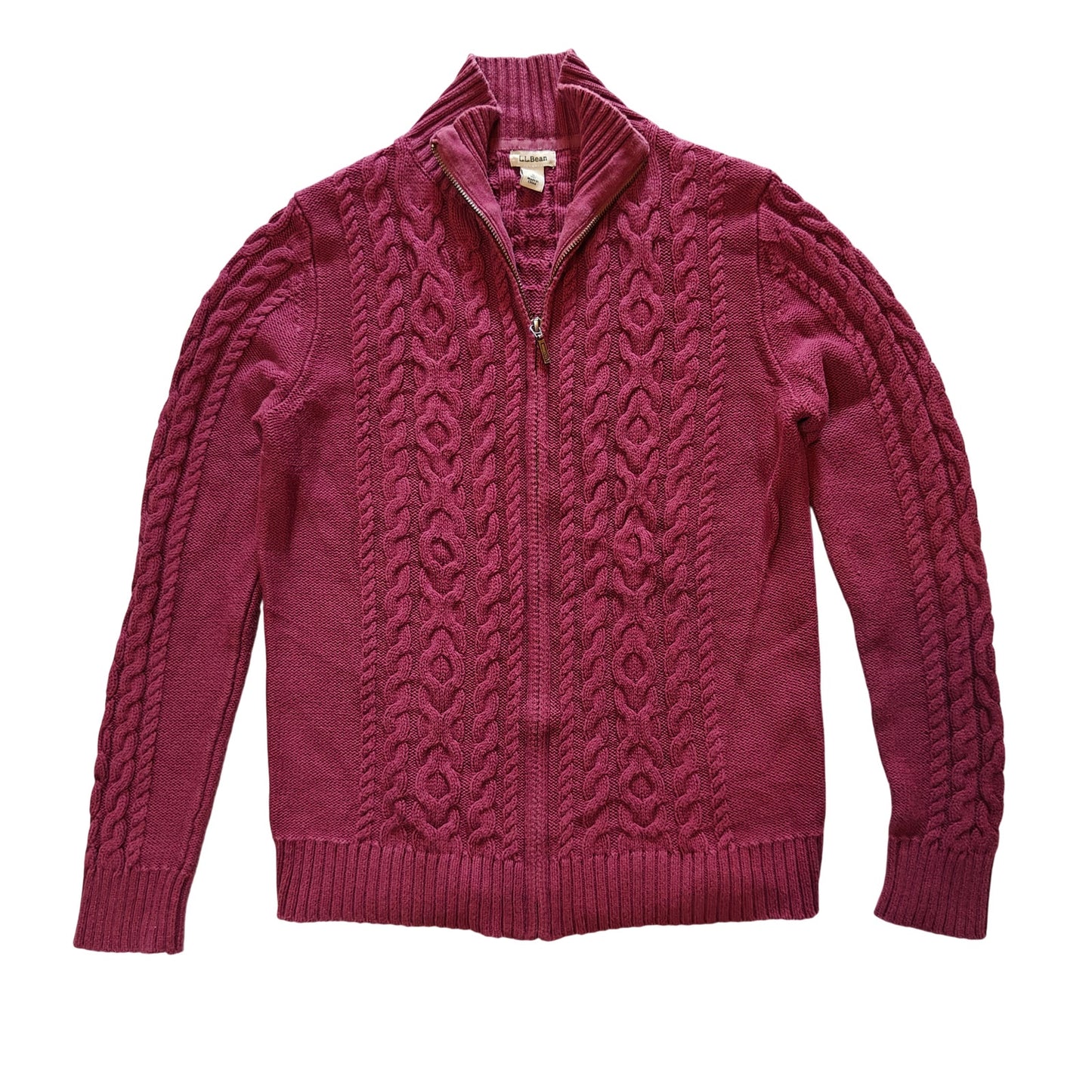 Burgundy Cotton Cable Knit Zip Sweater