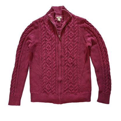 Burgundy Cotton Cable Knit Zip Sweater