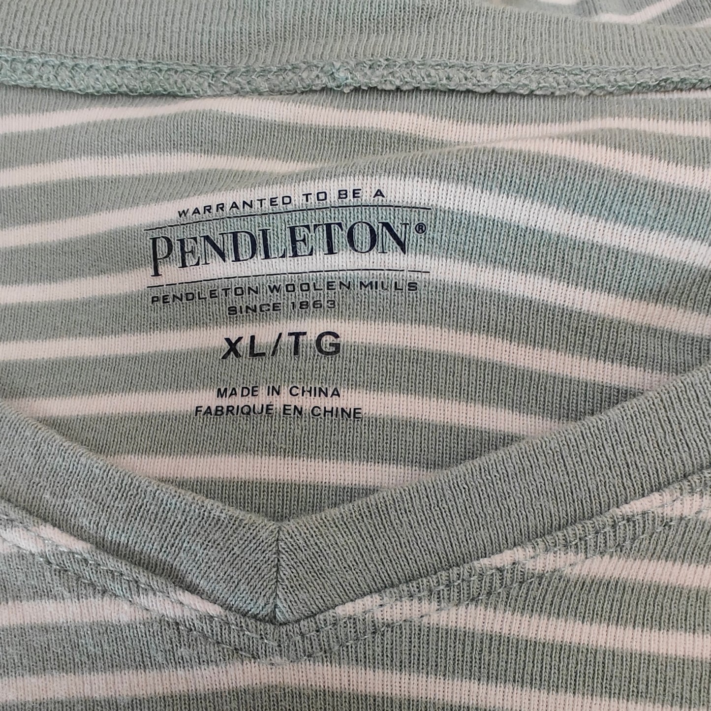 Green and White Striped V-Neck Long-Sleeve Top