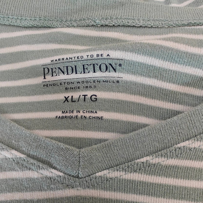 Green and White Striped V-Neck Long-Sleeve Top