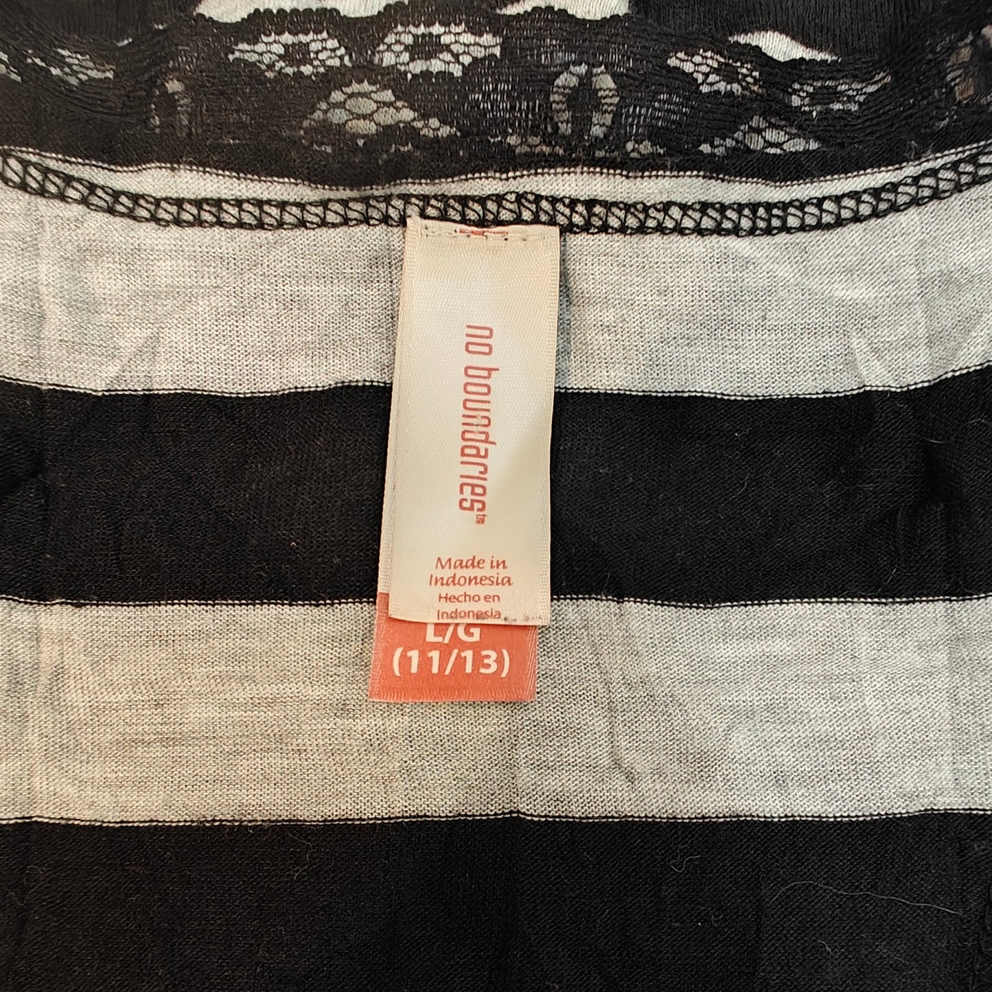 Lace Trim Black & Gray Striped Tank Top