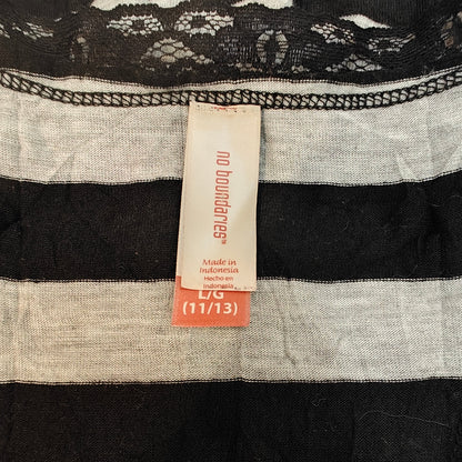 Lace Trim Black & Gray Striped Tank Top