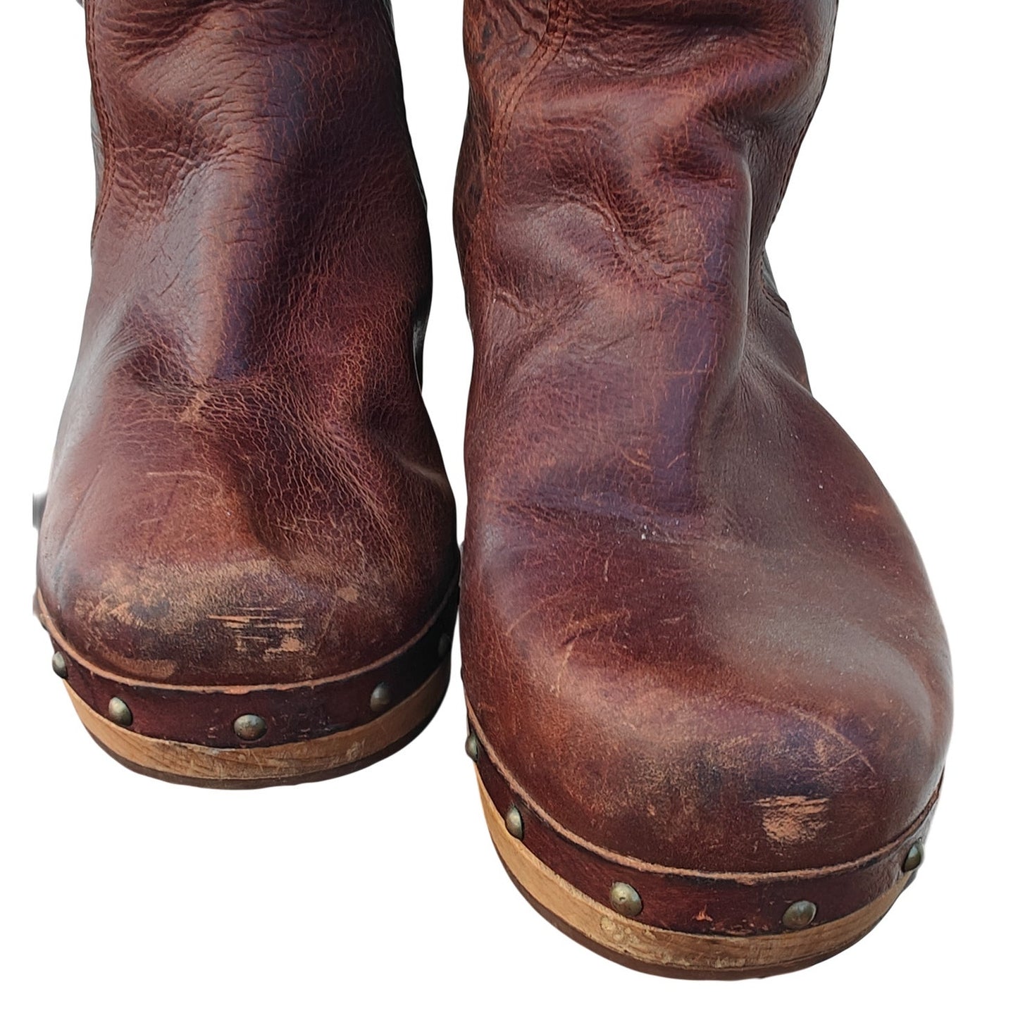 Red Leather Shearling Clog Ankle Boots