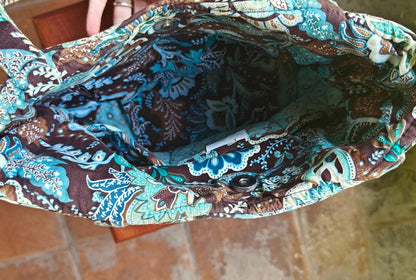 Quilted Bag in Brown and Aqua