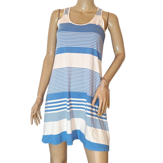 Blue and White Striped Racerback Tank Dress