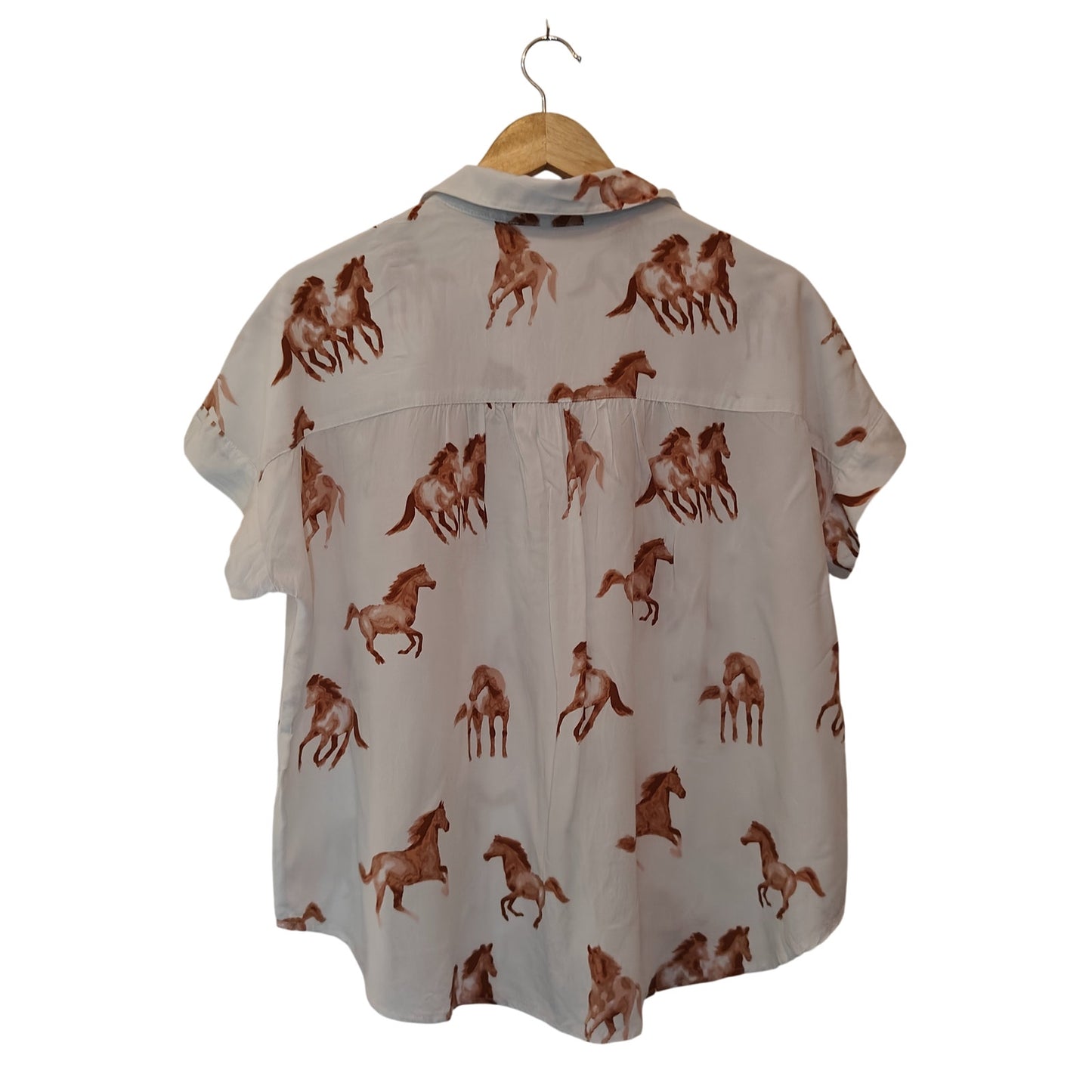 Water Color Horse Print Button Front Blouse