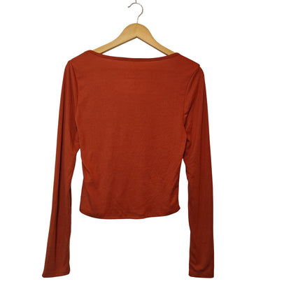 Orange Square Neck Long Sleeve Top