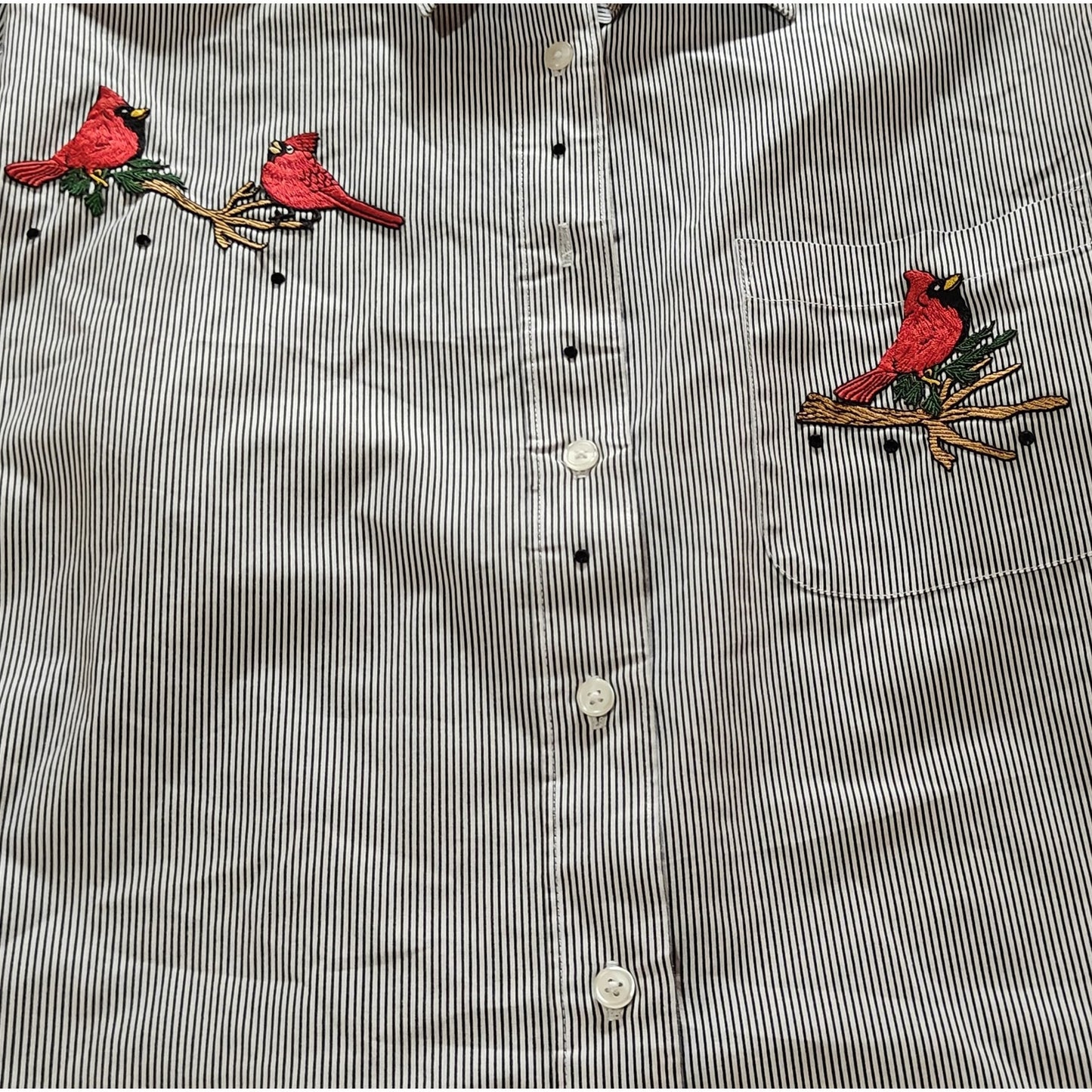Cardinal Embroidered Striped Button Up Shirt