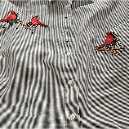 Cardinal Embroidered Striped Button Up Shirt