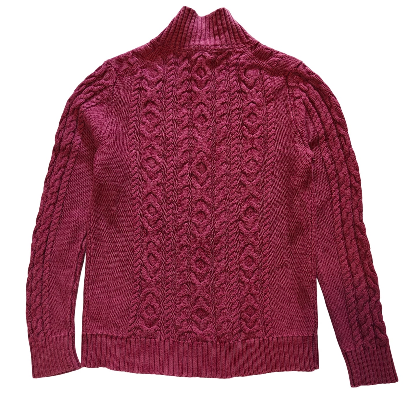 Burgundy Cotton Cable Knit Zip Sweater