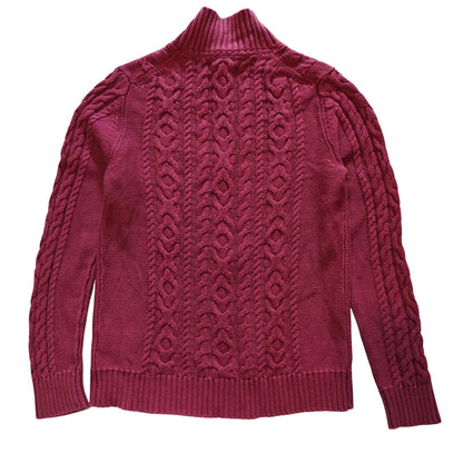 Burgundy Cotton Cable Knit Zip Sweater