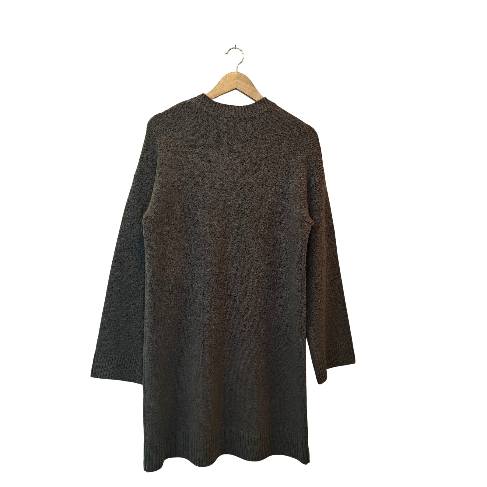 Gray Knit Long-Sleeve Sweater Dress
