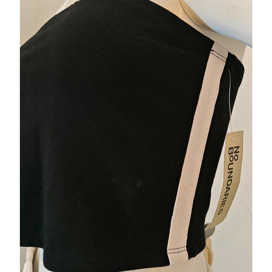 Black Strapless Tube Top With Side Stripe