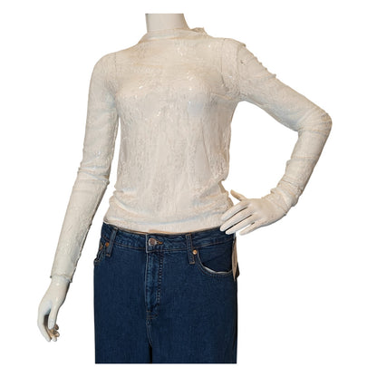 White Lace Sheer Long Sleeve Top
