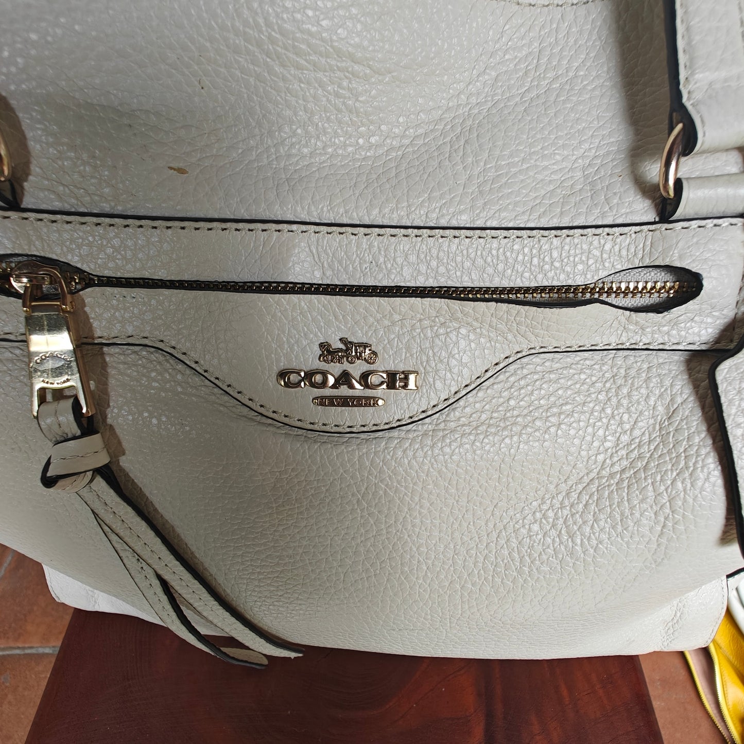 Chalk Pebbled Leather Zip-Top Tote Bag