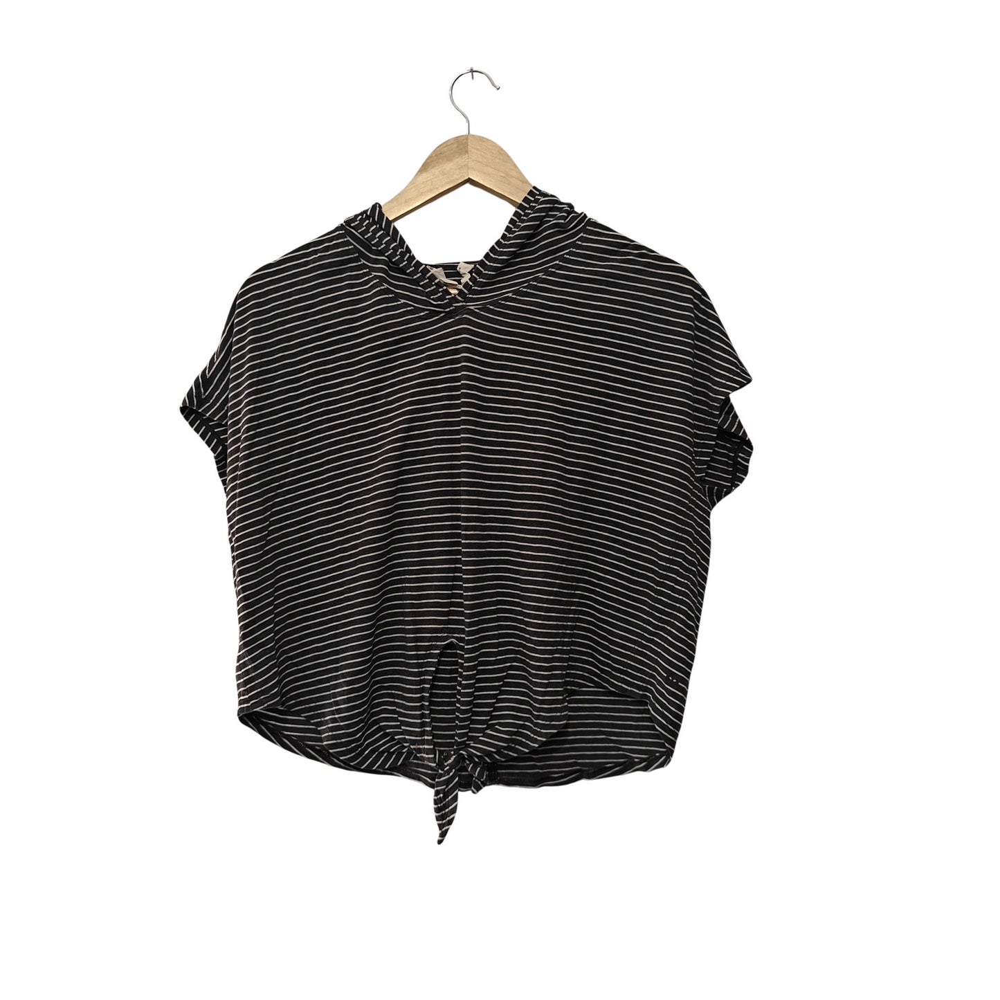 Striped Hooded Short Sleeve Top