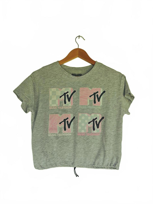 Heather Gray MTV Graphic Crop Tee