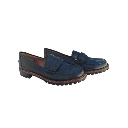 Black Leather Lug Sole Penny Loafers