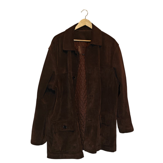 Vintage Brown Suede Leather Car Coat