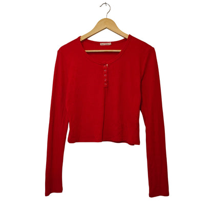 Red Ribbed Long Sleeve Henley