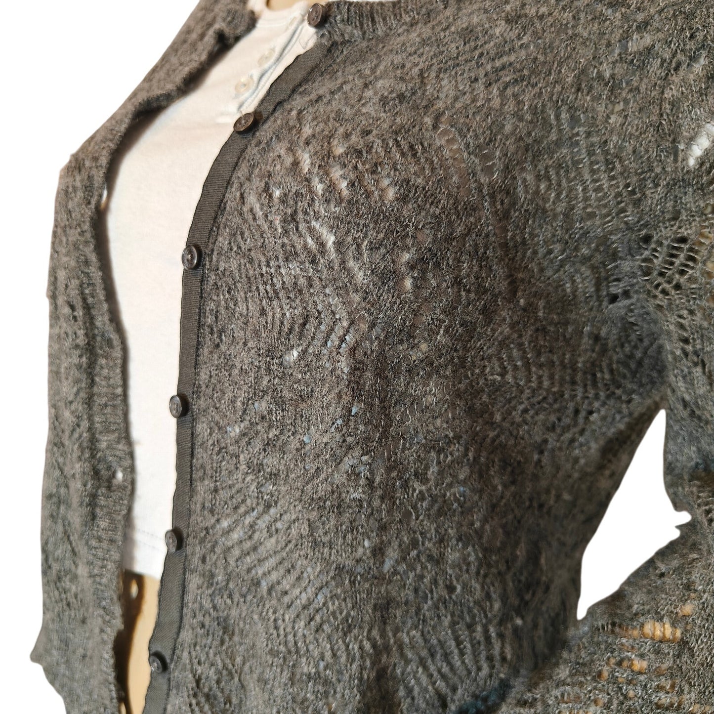 Gray Open Knit Cardigan Sweater