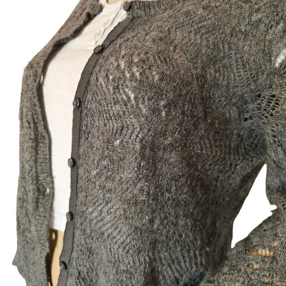 Gray Open Knit Cardigan Sweater