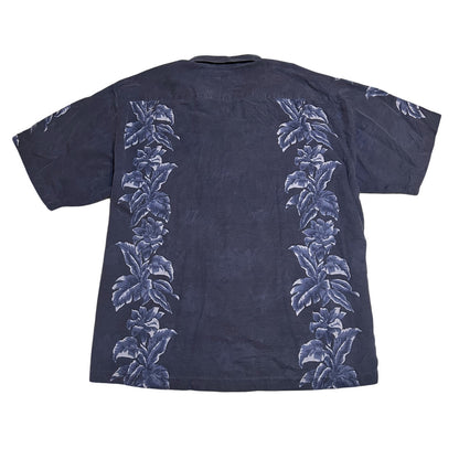 100% Silk Navy Floral Hawaiian Camp Shirt