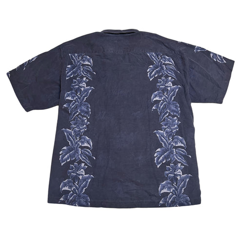 100% Silk Navy Floral Hawaiian Camp Shirt