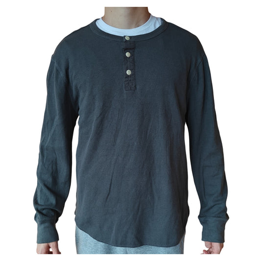 Waffle Knit Long-Sleeve Navy Henley