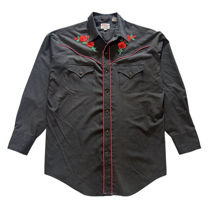 Black Western Shirt with Red Rose Embroidery