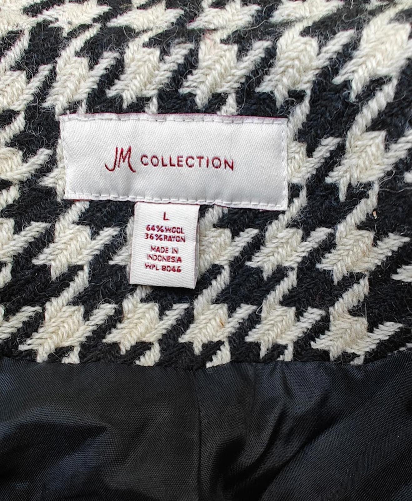 Black and White Houndstooth Wool Coat