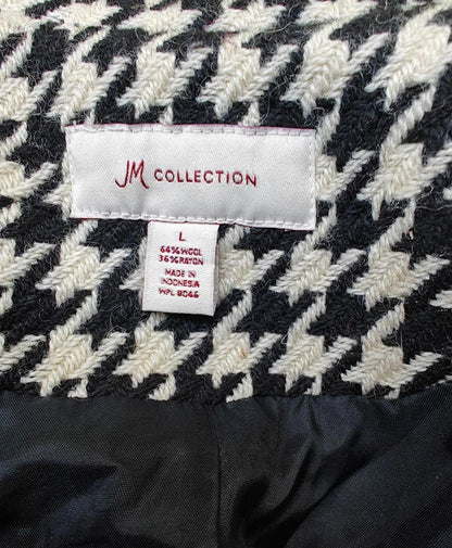 Black and White Houndstooth Wool Coat