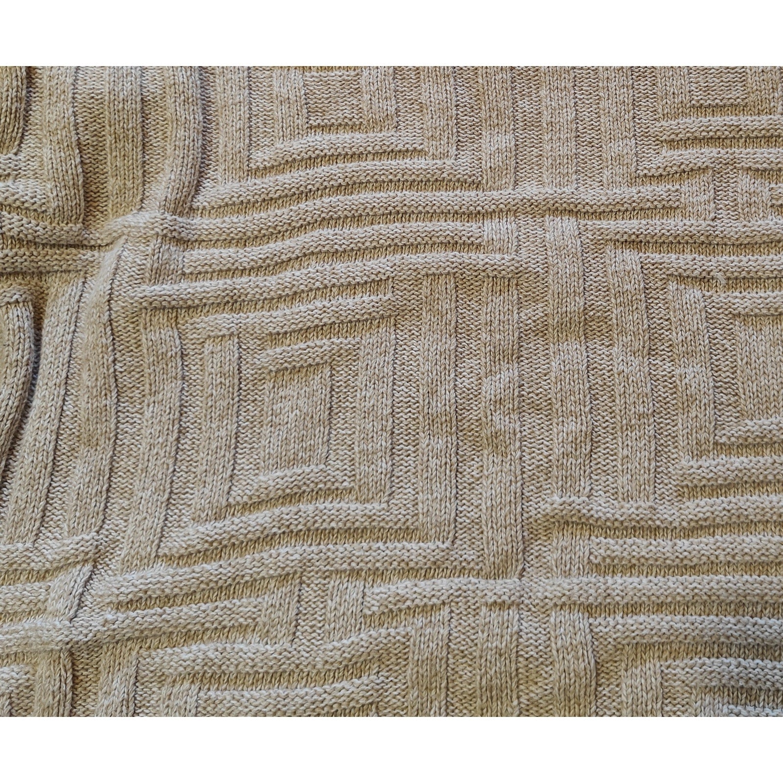 Beige Geometric Textured Cotton Knit Sweater