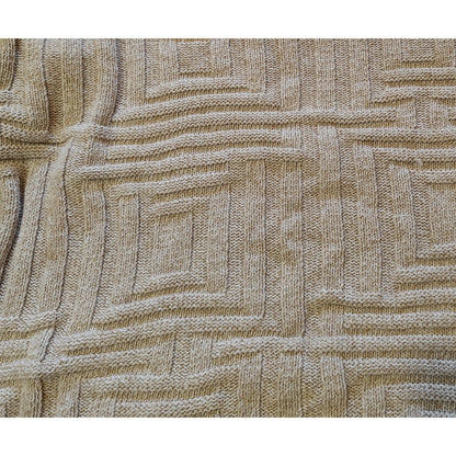 Beige Geometric Textured Cotton Knit Sweater