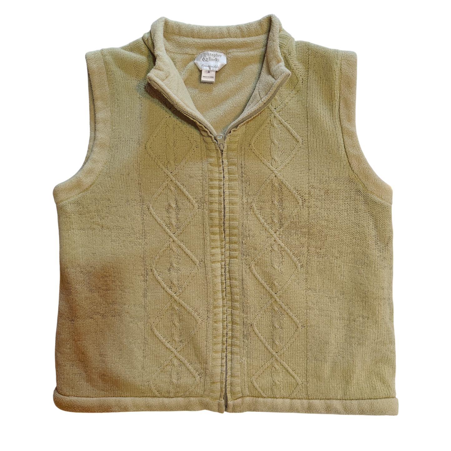 Christopher & Banks Beige Reversible Knit Fleece Vest