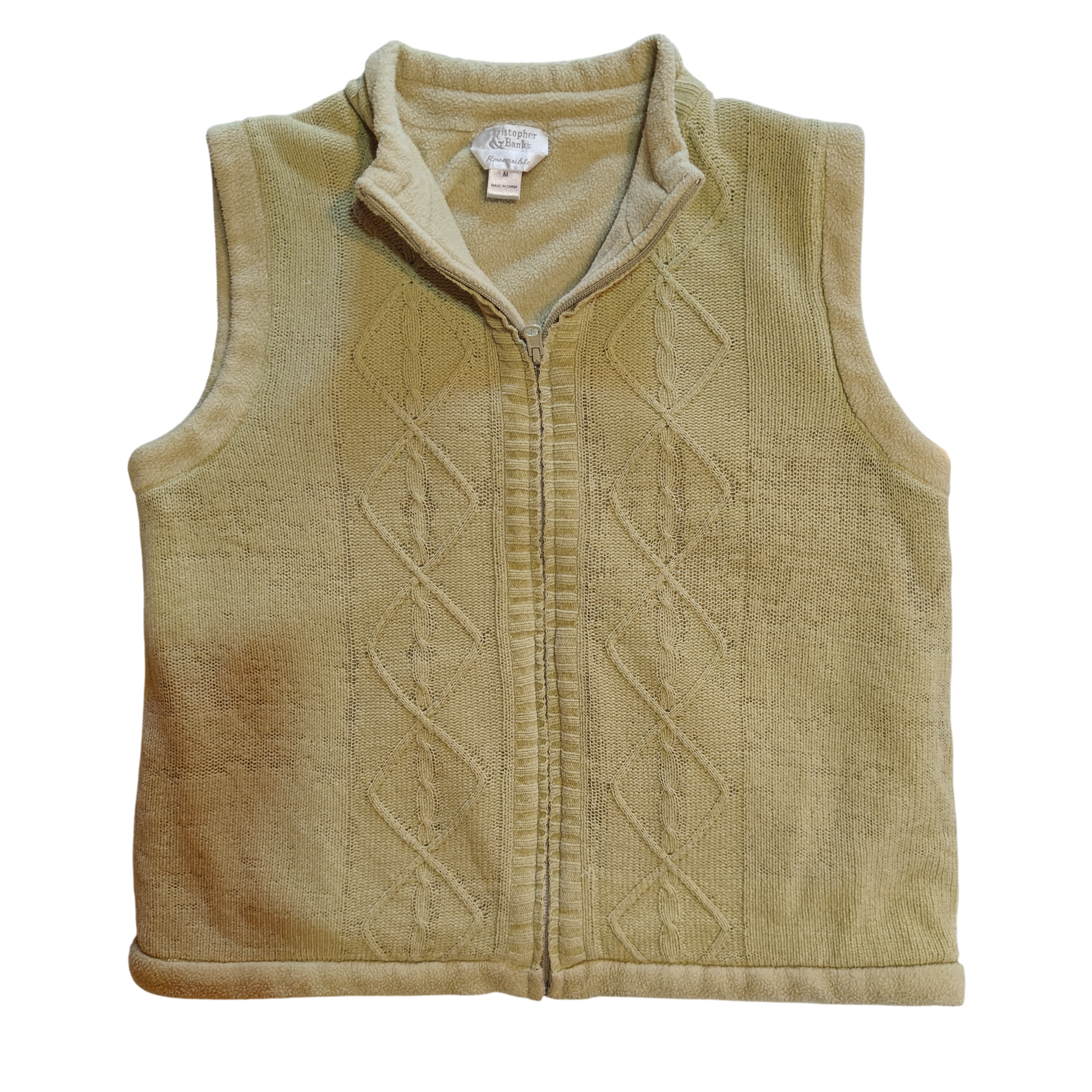 Christopher & Banks Beige Reversible Knit Fleece Vest